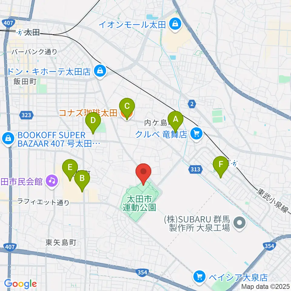 太田市運動公園市民体育館周辺のカフェ一覧地図