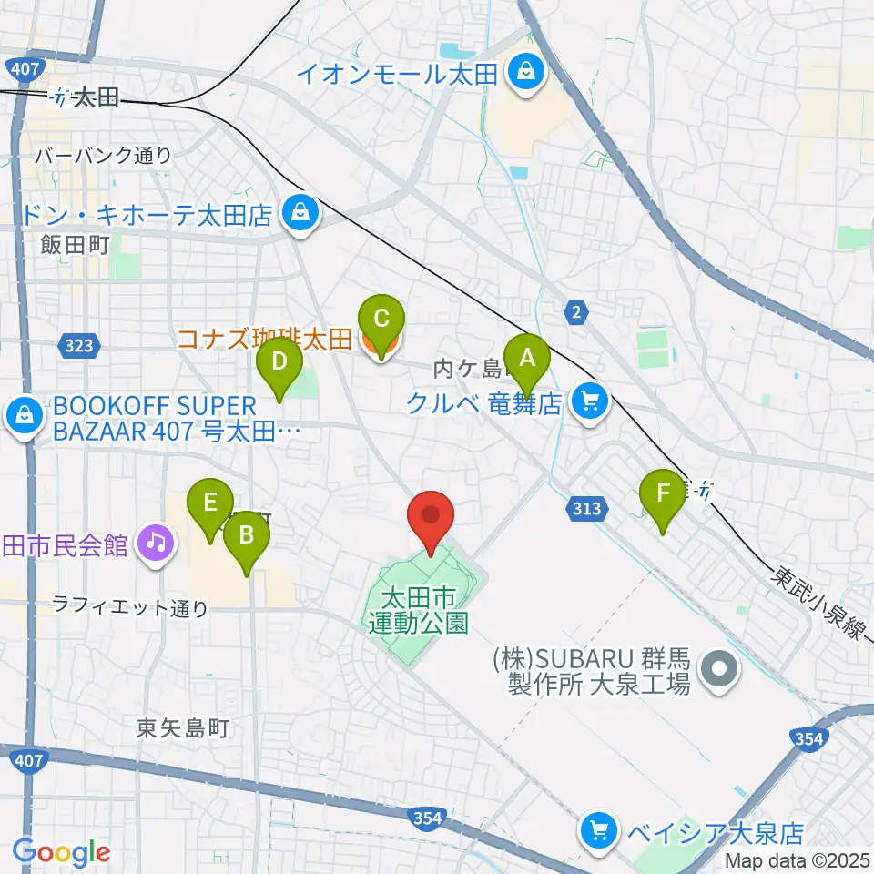 太田市運動公園市民体育館周辺のカフェ一覧地図