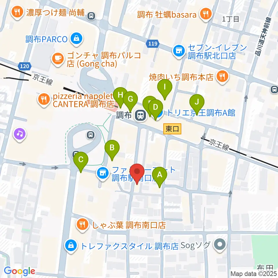 スタジオニド調布店周辺のカフェ一覧地図