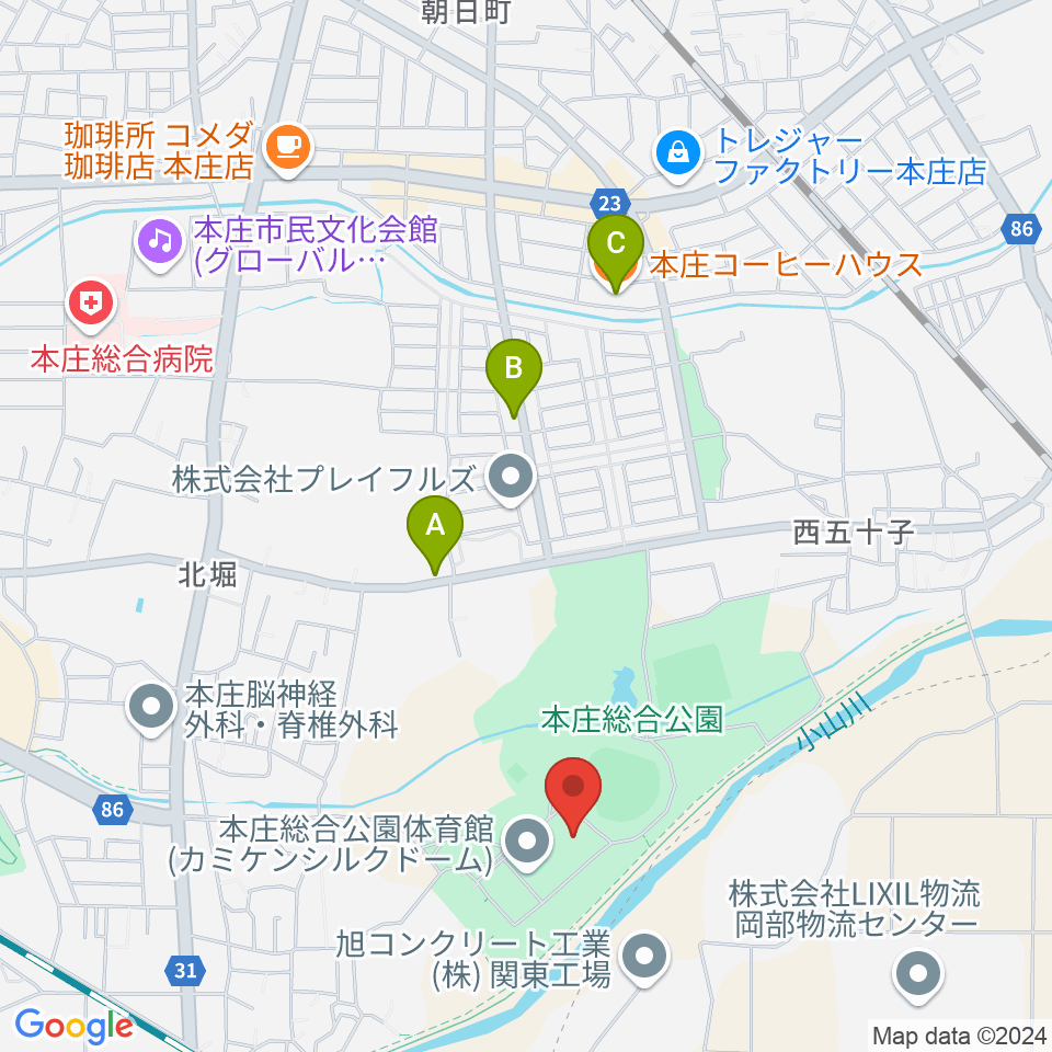 カミケンシルクドーム周辺のカフェ一覧地図