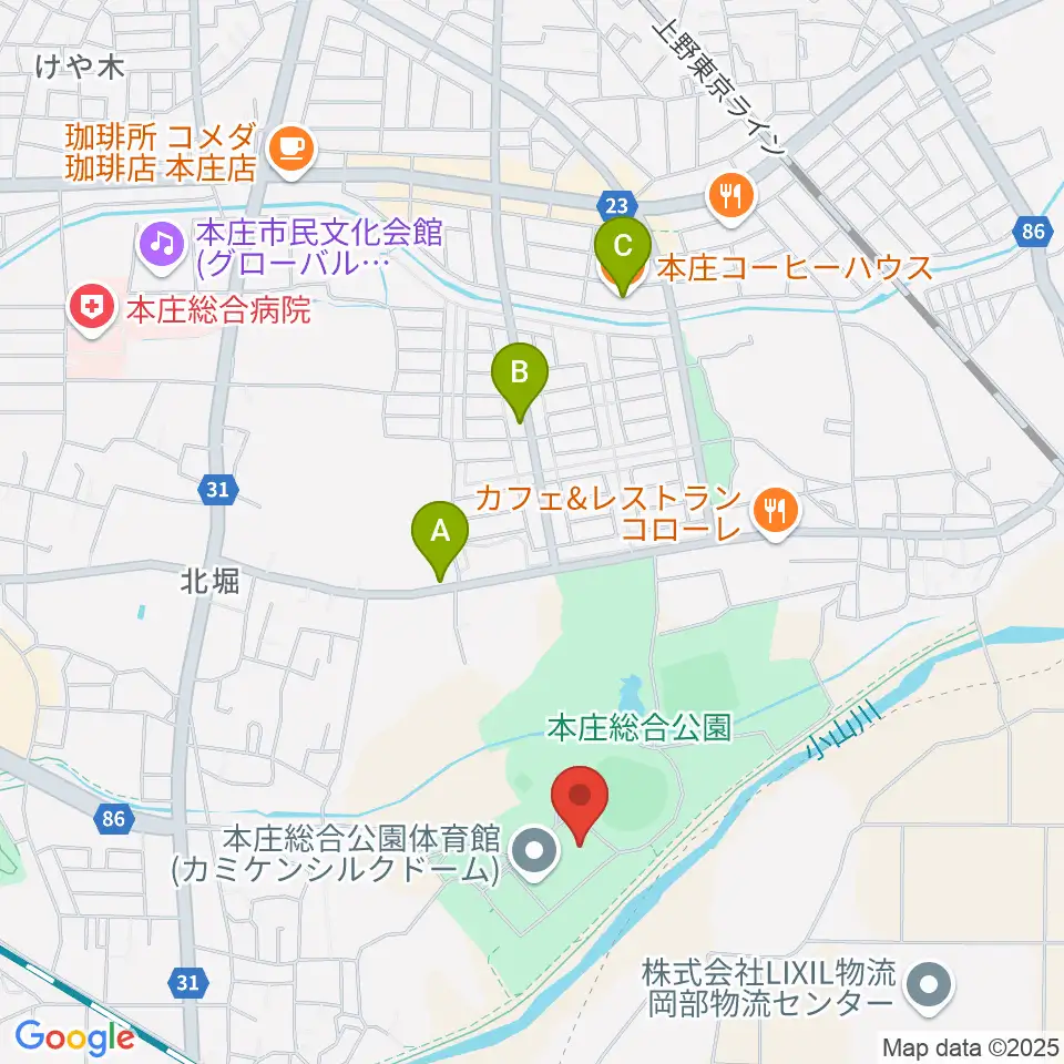 カミケンシルクドーム周辺のカフェ一覧地図