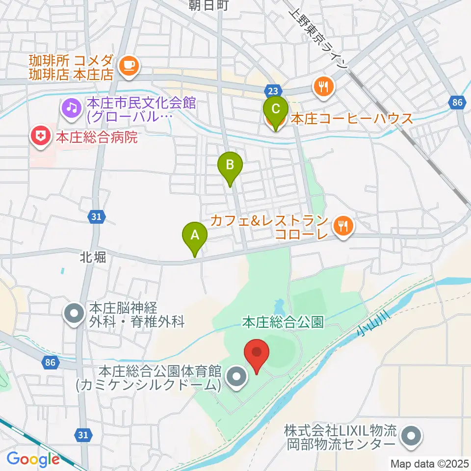 カミケンシルクドーム周辺のカフェ一覧地図
