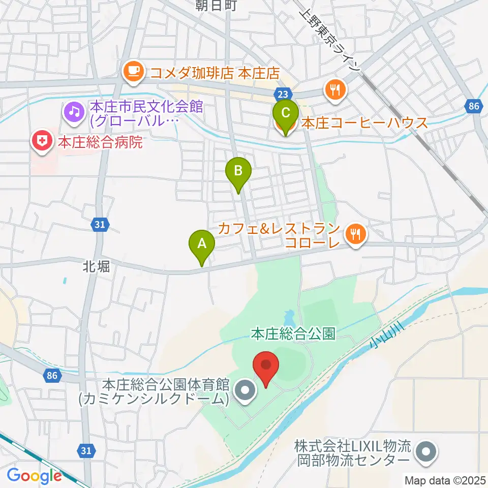 カミケンシルクドーム周辺のカフェ一覧地図