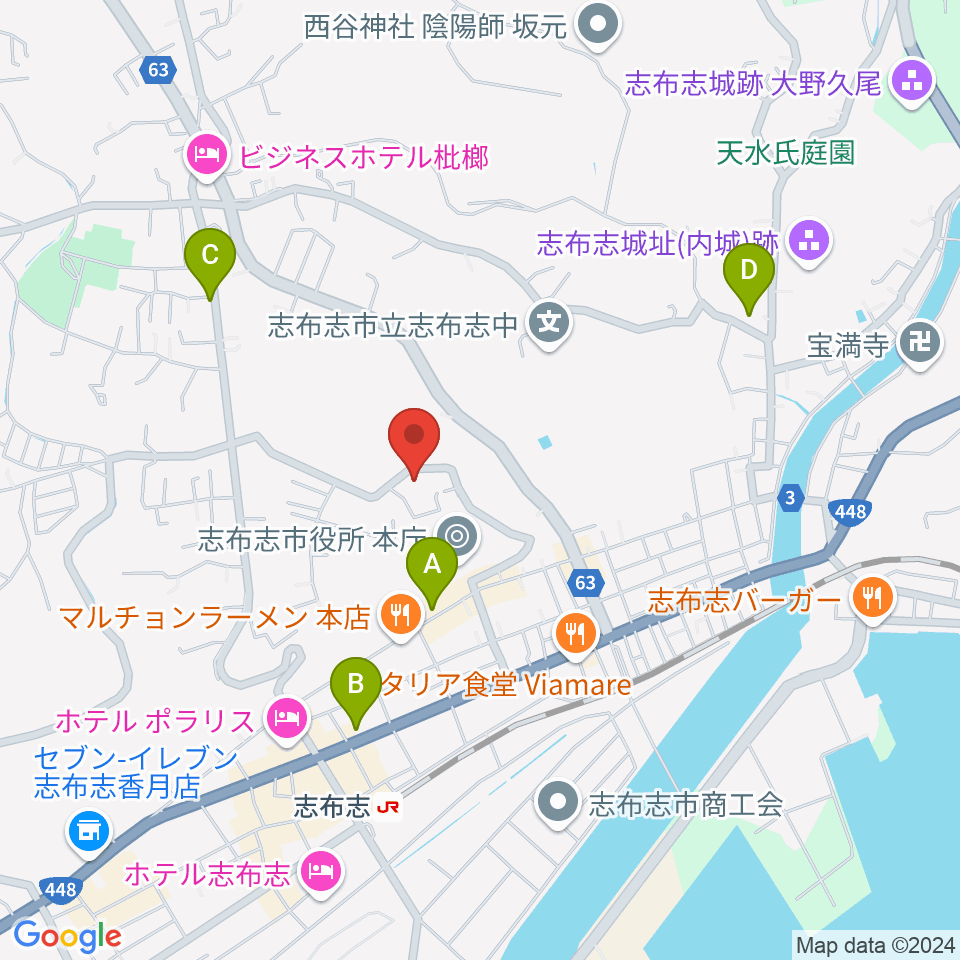 コミュニティセンター志布志市文化会館周辺のカフェ一覧地図