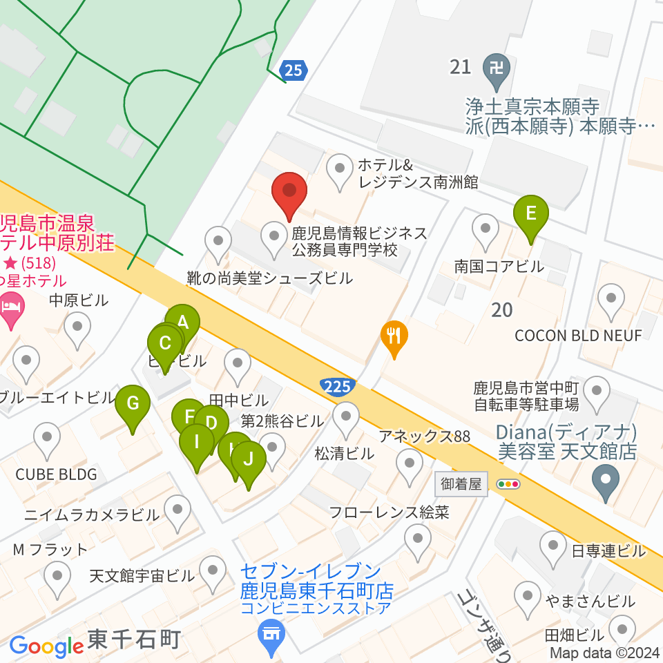 天文館シネマパラダイス周辺のカフェ一覧地図