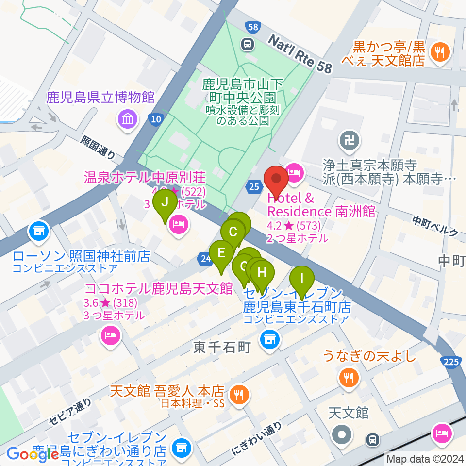 天文館シネマパラダイス周辺のカフェ一覧地図