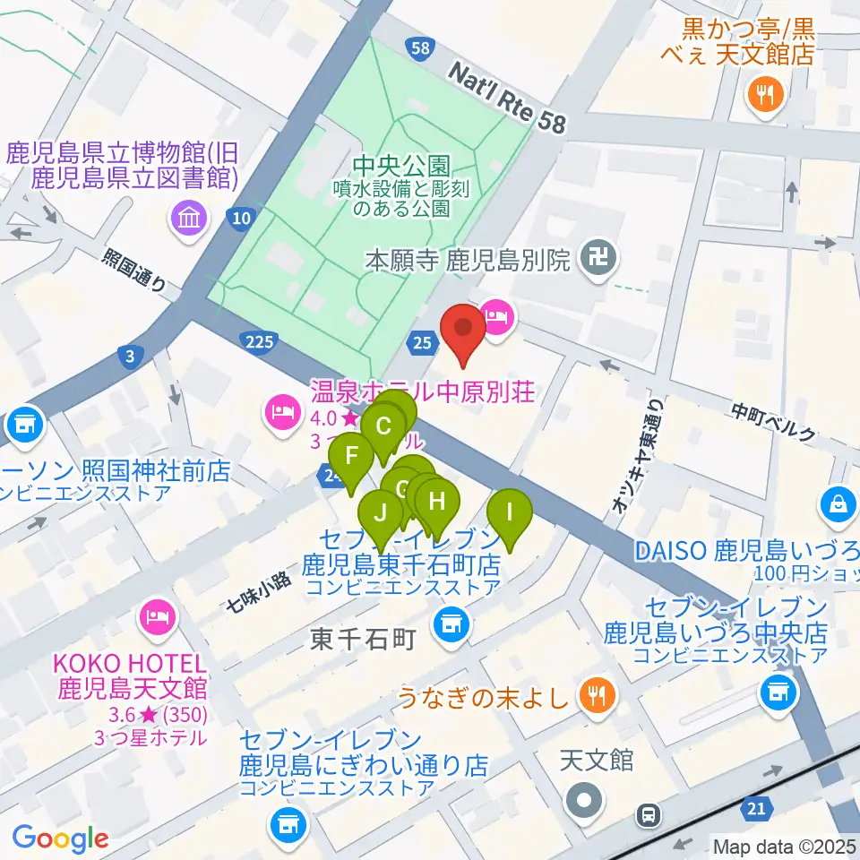 天文館シネマパラダイス周辺のカフェ一覧地図