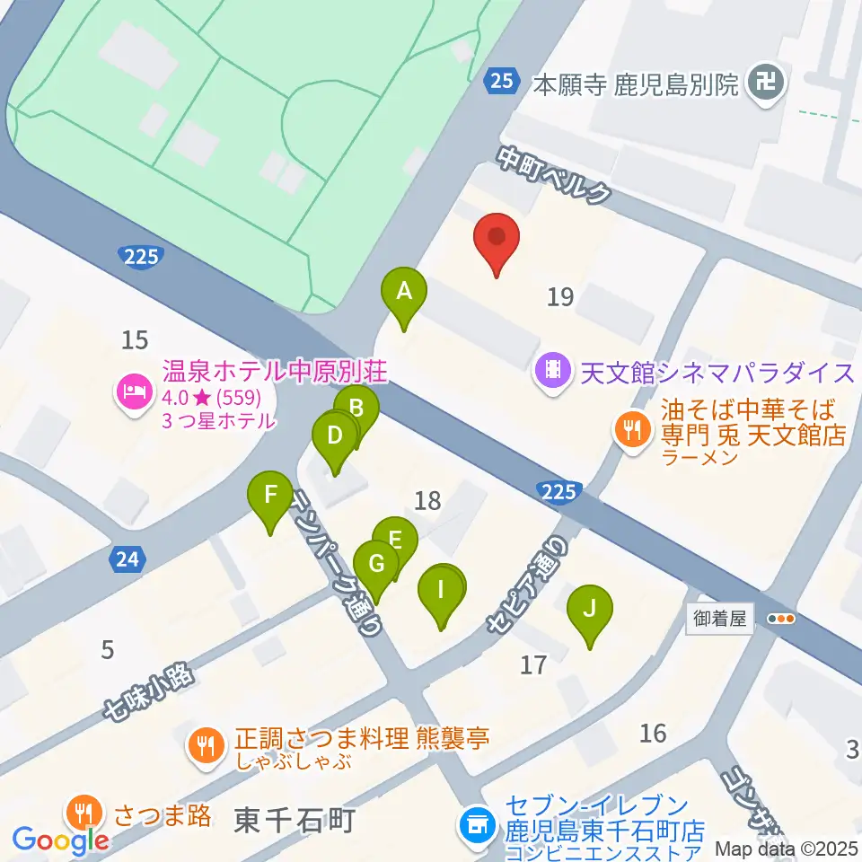 天文館シネマパラダイス周辺のカフェ一覧地図