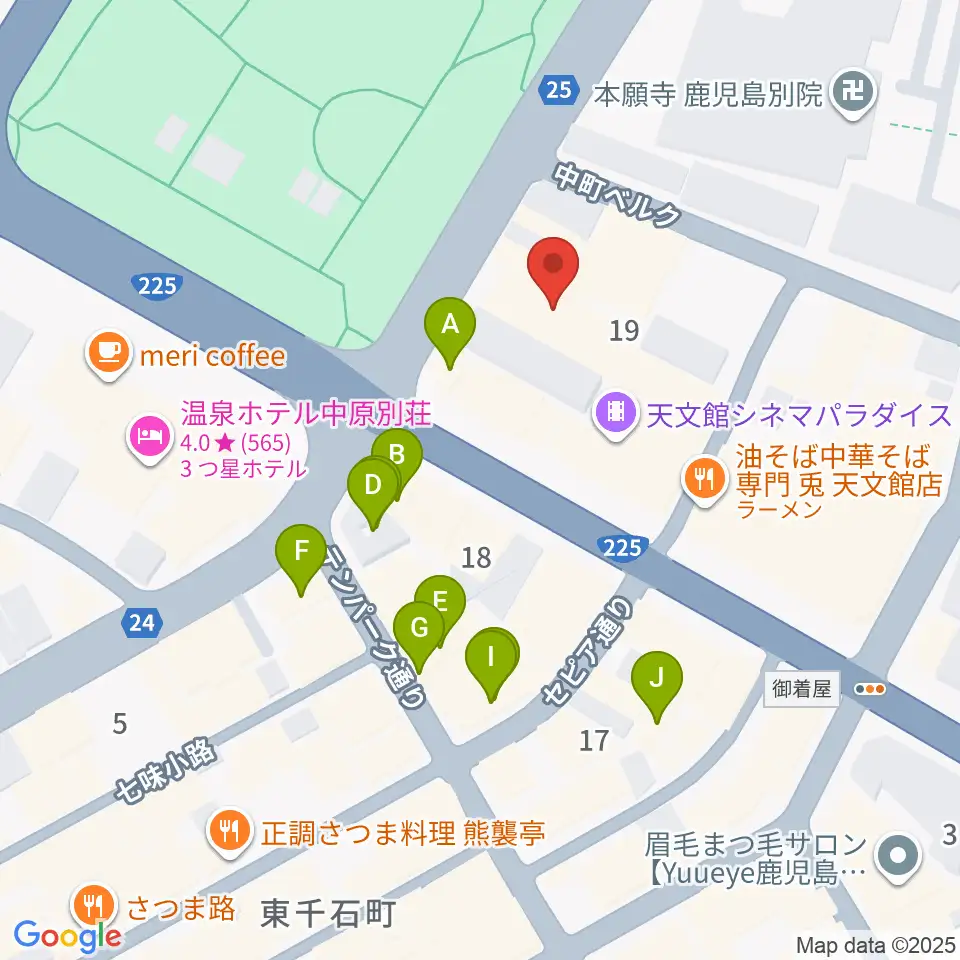 天文館シネマパラダイス周辺のカフェ一覧地図