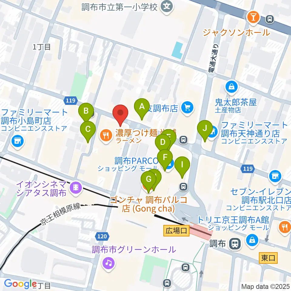 調布Cross周辺のカフェ一覧地図
