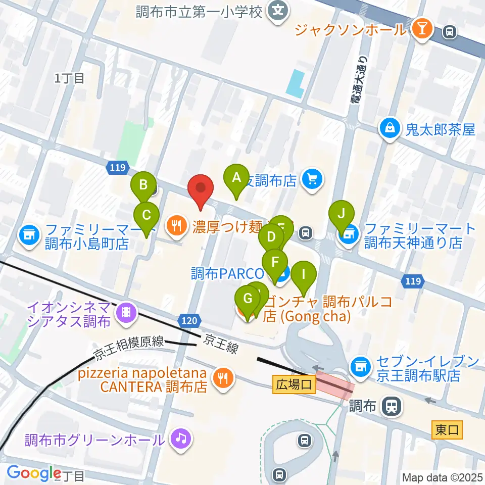 調布Cross周辺のカフェ一覧地図