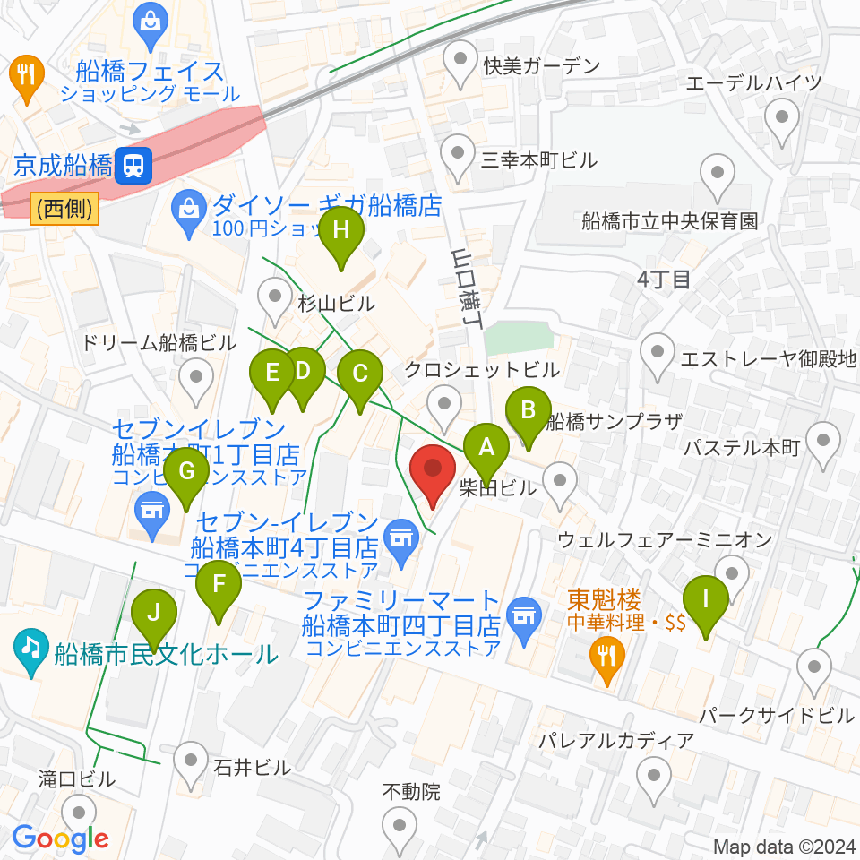 船橋コクリコット周辺のカフェ一覧地図