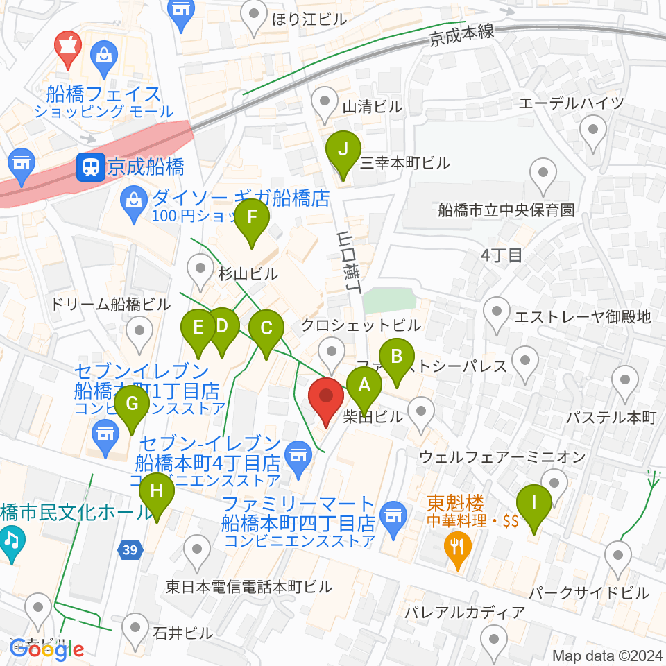 船橋コクリコットフォルテ周辺のカフェ一覧地図