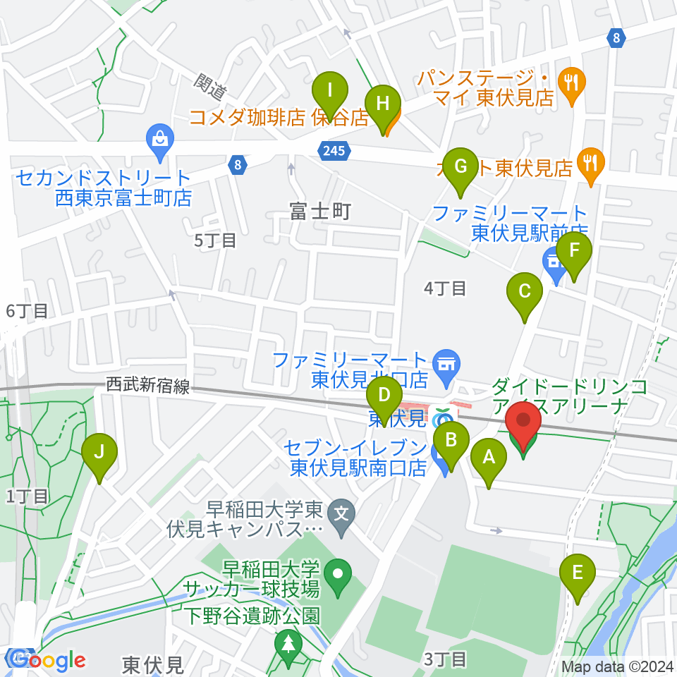 ダイドードリンコアイスアリーナ周辺のカフェ一覧地図