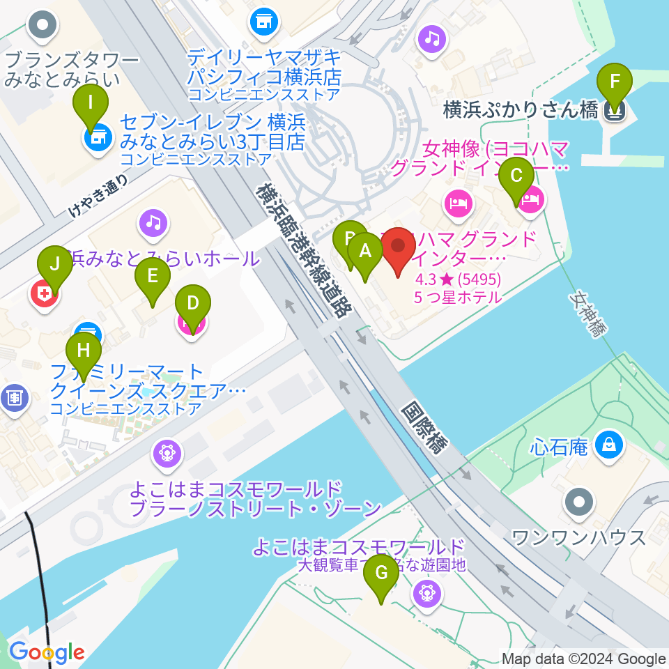 パシフィコ横浜 会議センター周辺のカフェ一覧地図