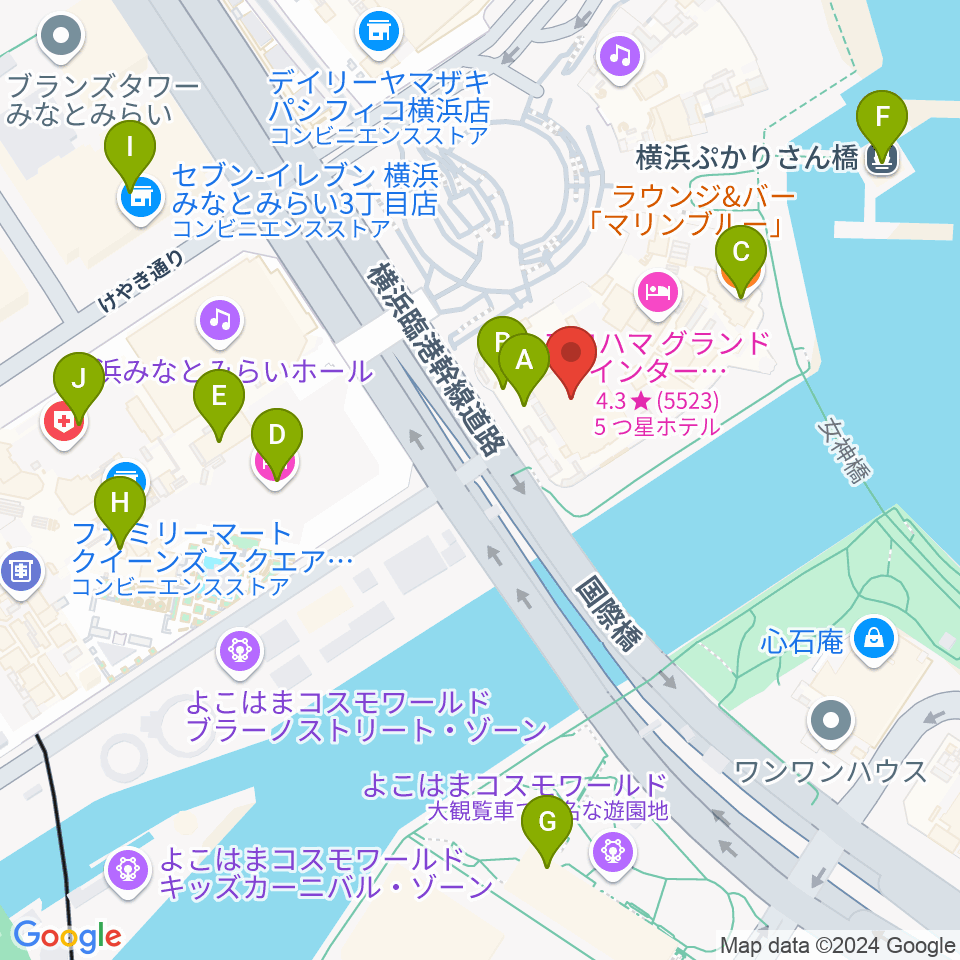 パシフィコ横浜 会議センター周辺のカフェ一覧地図