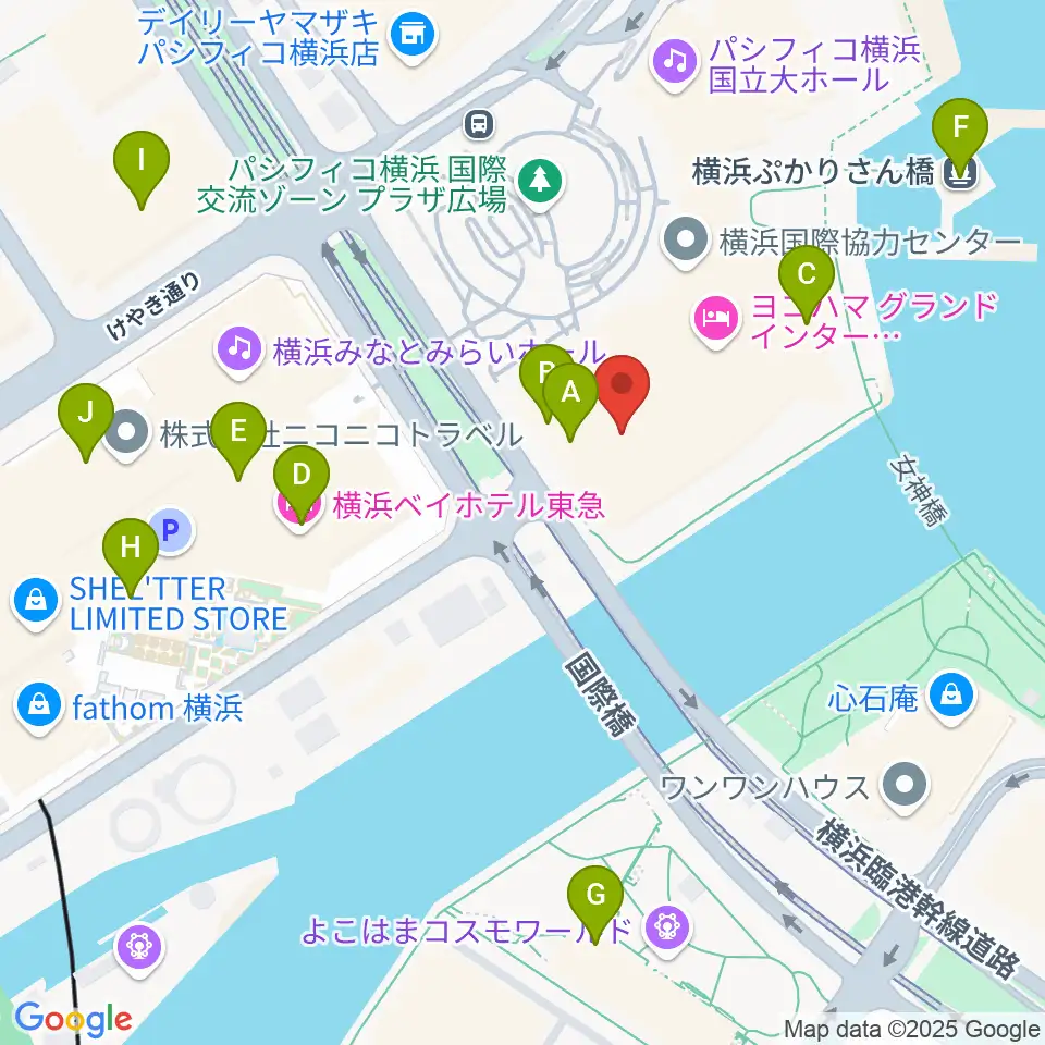 パシフィコ横浜 会議センター周辺のカフェ一覧地図