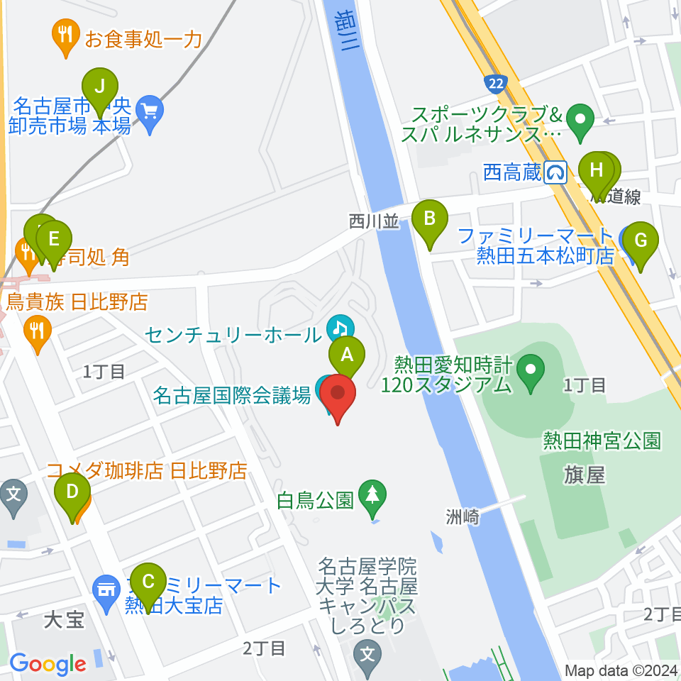 名古屋国際会議場イベントホール周辺のカフェ一覧地図