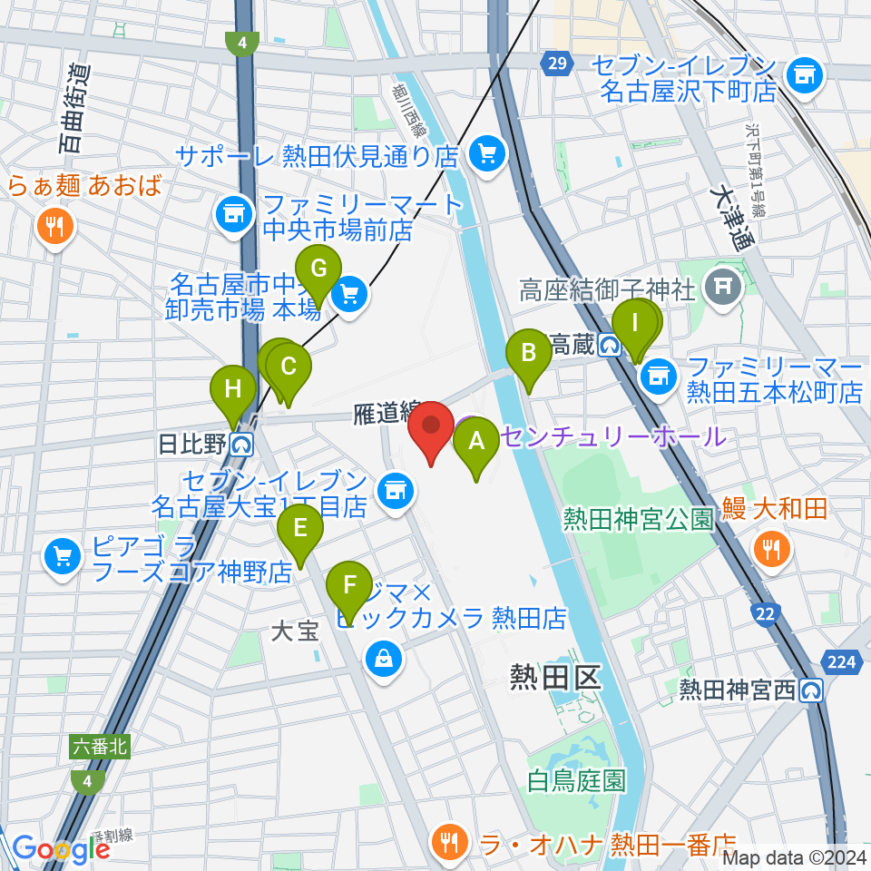 名古屋国際会議場イベントホール周辺のカフェ一覧地図