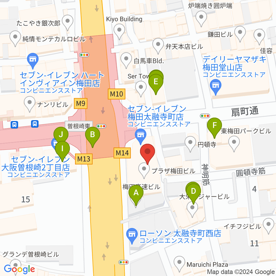 梅田呉服座周辺のカフェ一覧地図