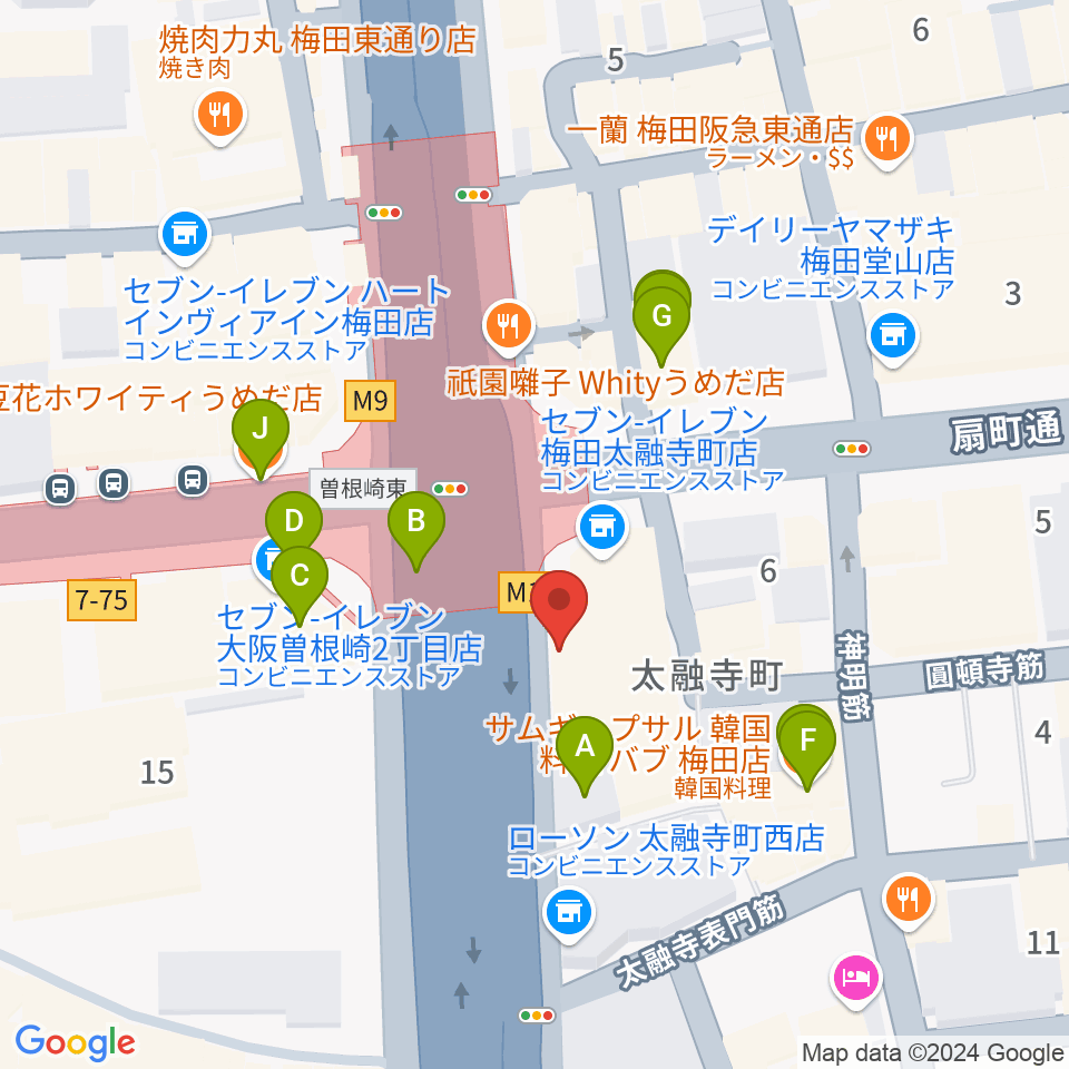 梅田呉服座周辺のカフェ一覧地図