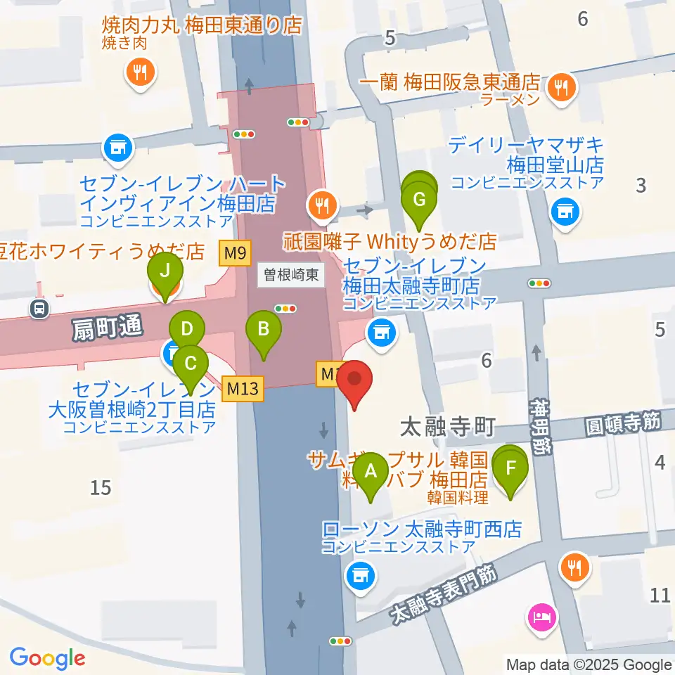 梅田呉服座周辺のカフェ一覧地図
