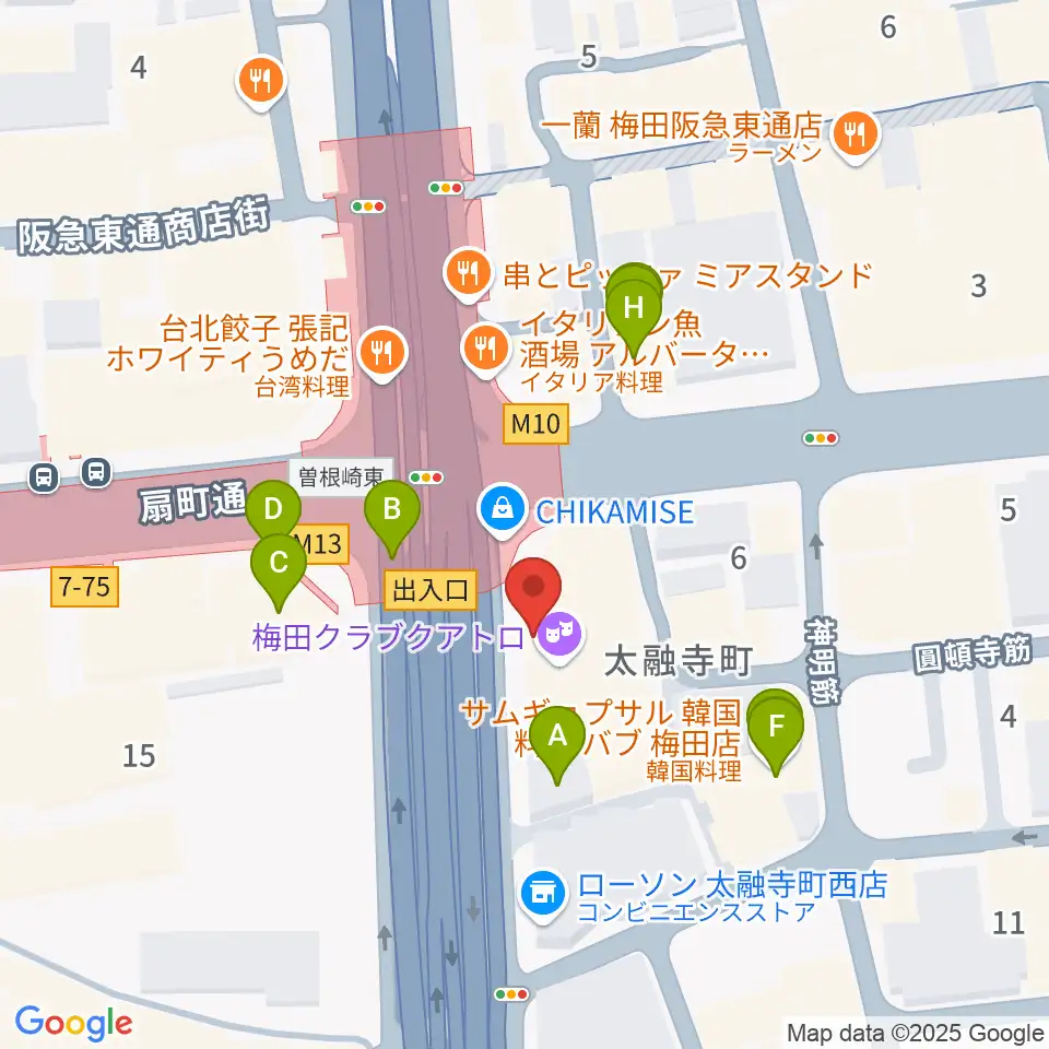 梅田呉服座周辺のカフェ一覧地図