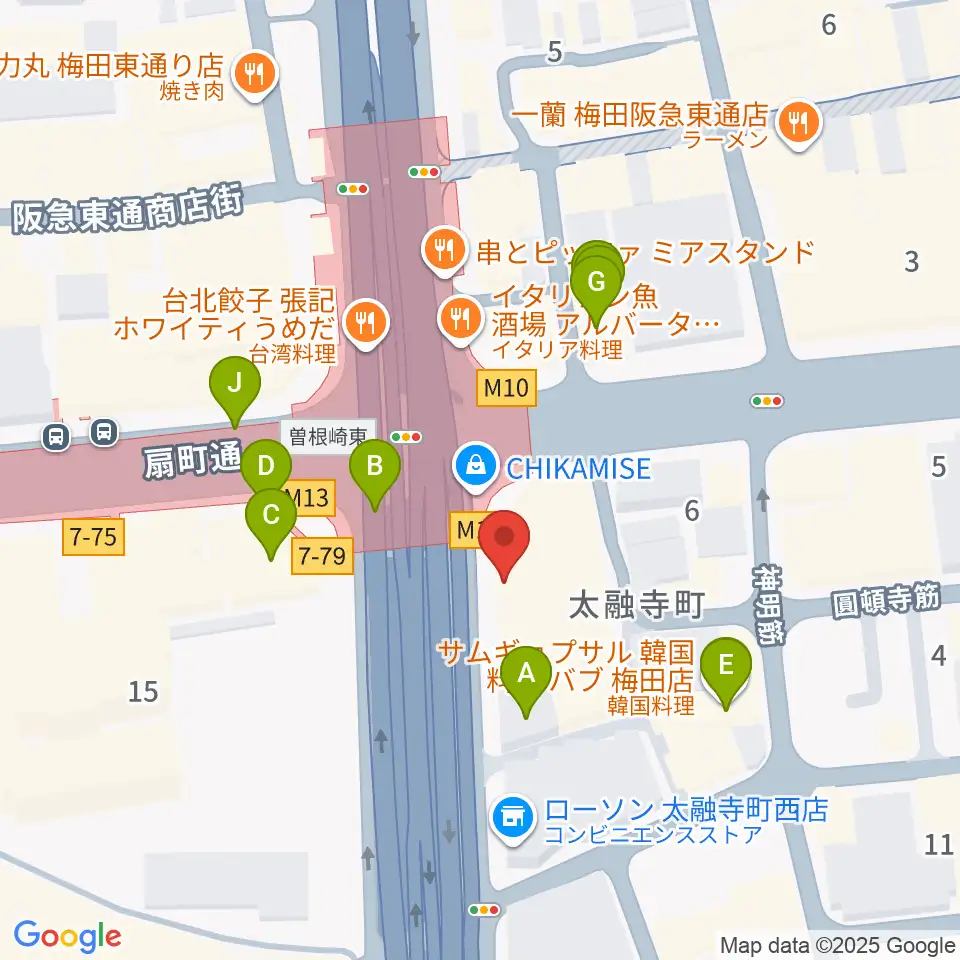 梅田呉服座周辺のカフェ一覧地図
