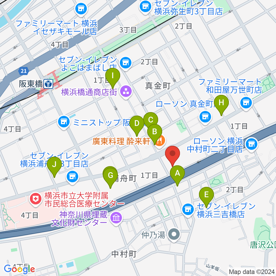 三吉演芸場周辺のカフェ一覧地図