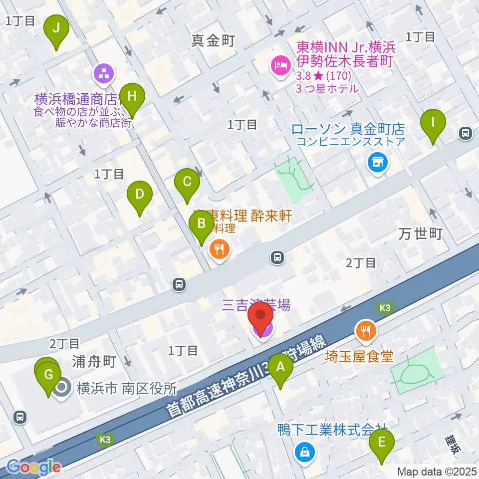 三吉演芸場周辺のカフェ一覧地図