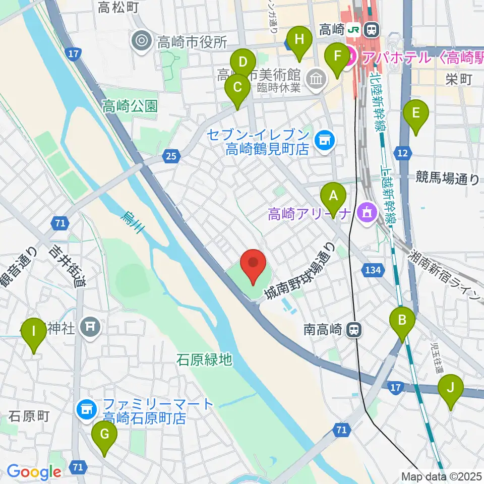 高崎市城南野球場周辺のカフェ一覧地図