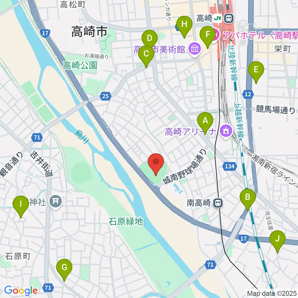 高崎市城南野球場周辺のカフェ一覧地図