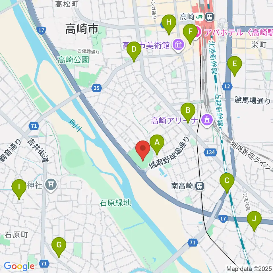 高崎市城南野球場周辺のカフェ一覧地図