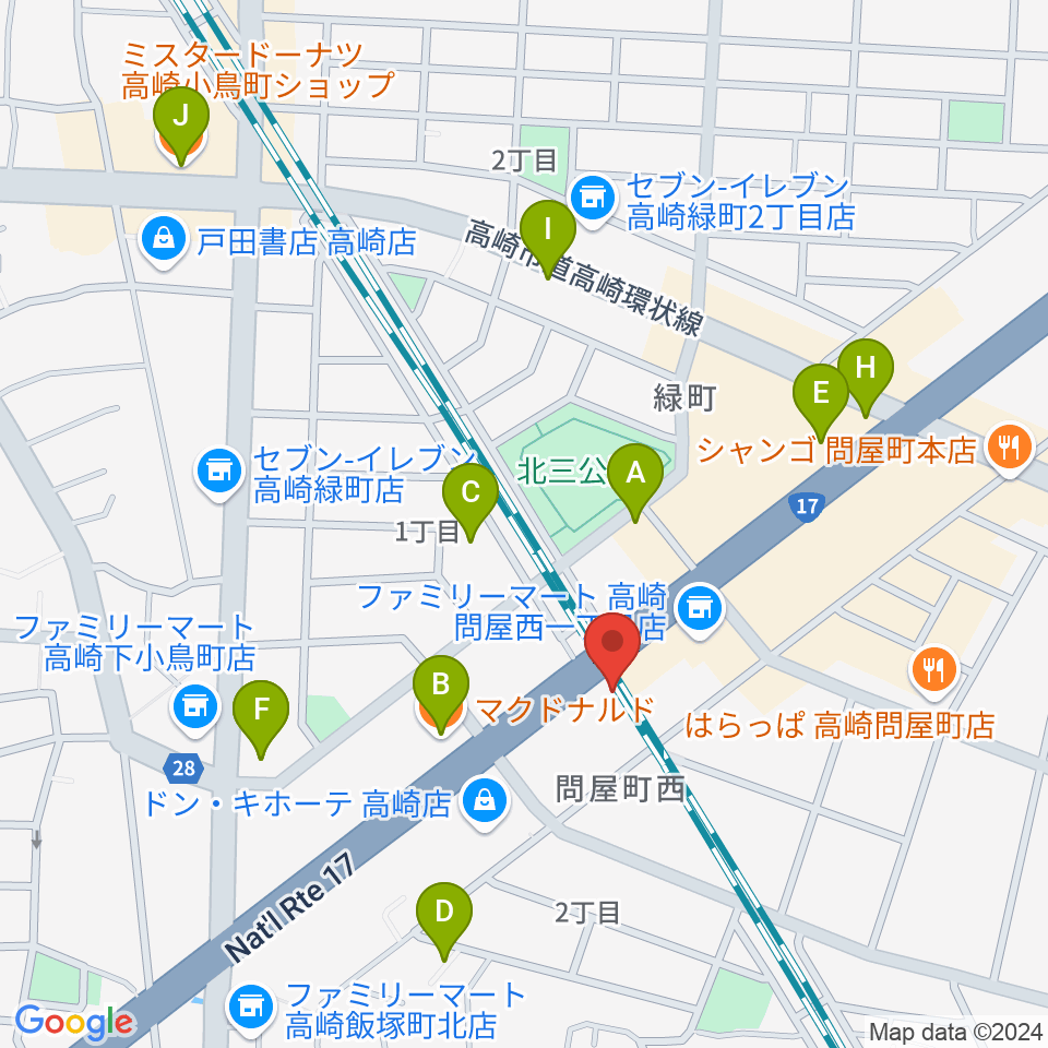 ピアノプラザ群馬ぴあの館周辺のカフェ一覧地図