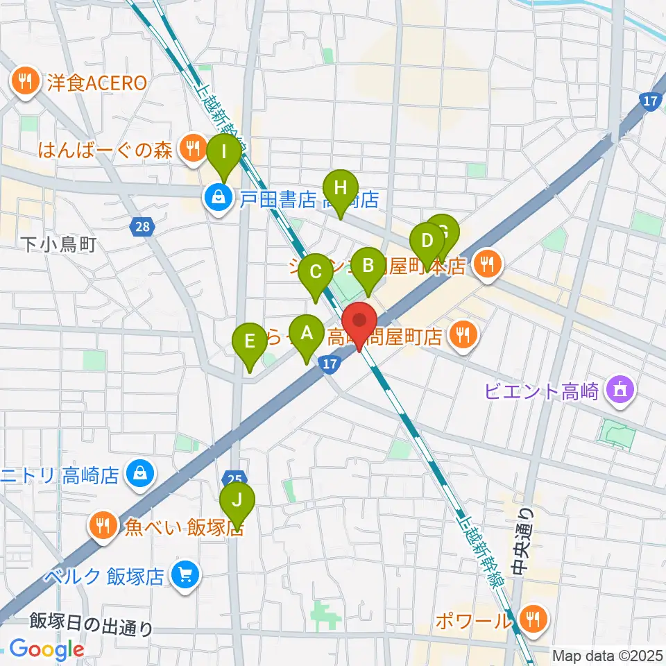 ピアノプラザ群馬ぴあの館周辺のカフェ一覧地図