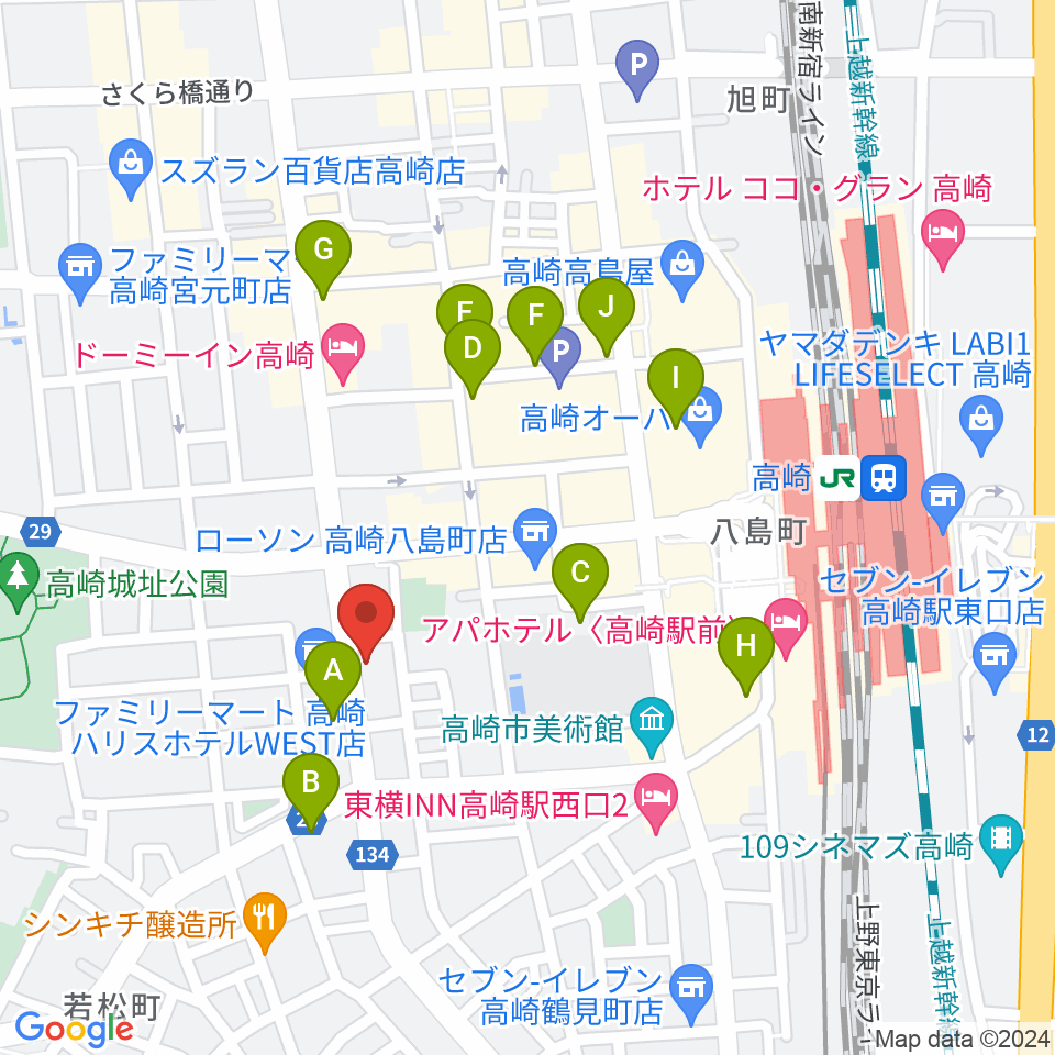 TAGO STUDIO TAKASAKI周辺のカフェ一覧地図