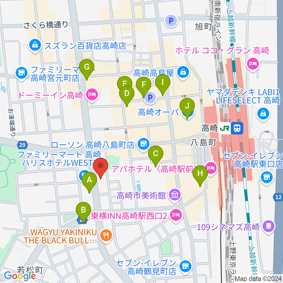 TAGO STUDIO TAKASAKI周辺のカフェ一覧地図