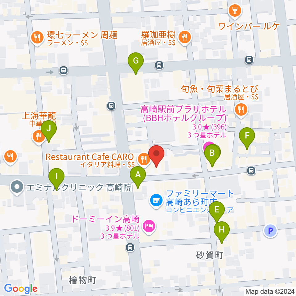 群馬サンバースト周辺のカフェ一覧地図