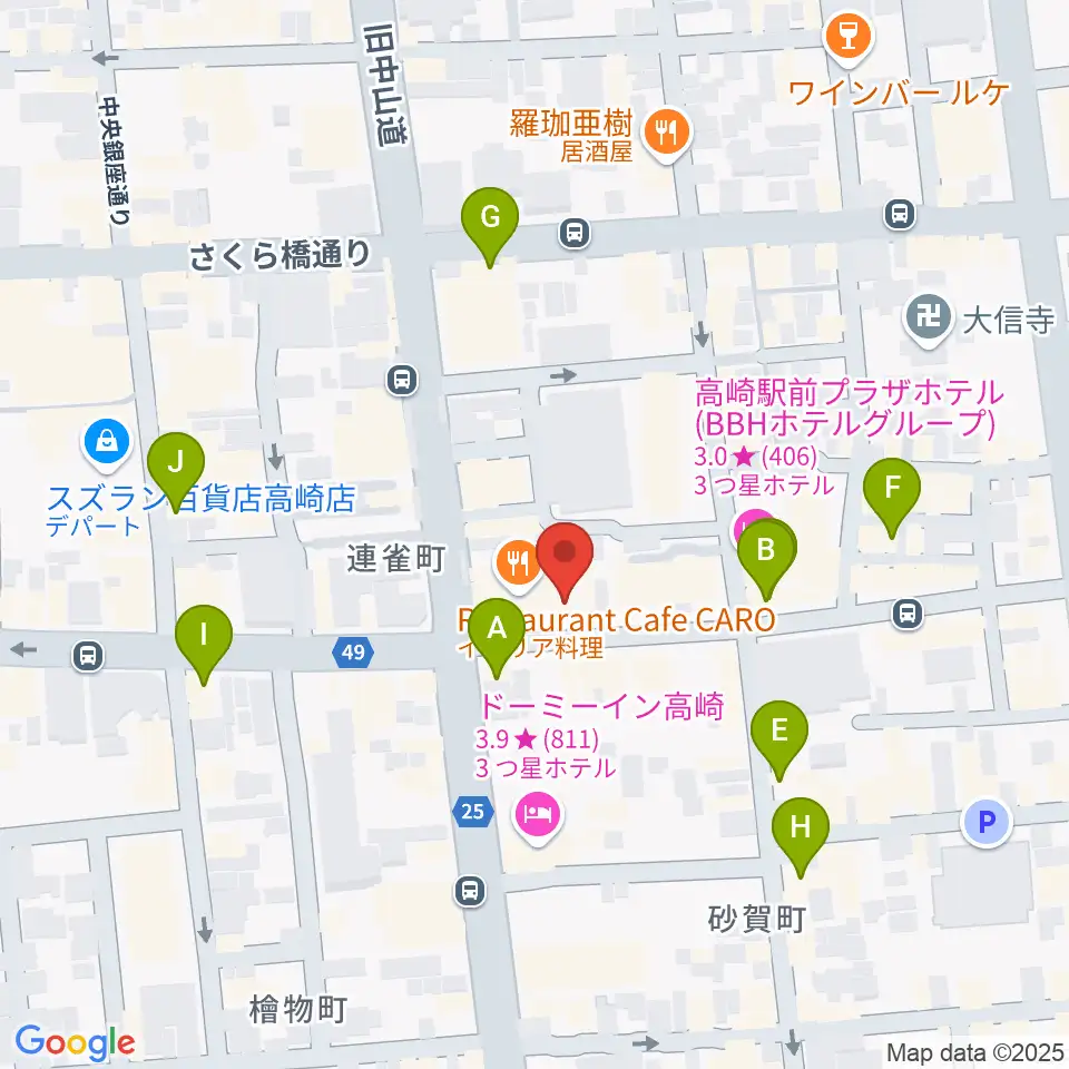 群馬サンバースト周辺のカフェ一覧地図