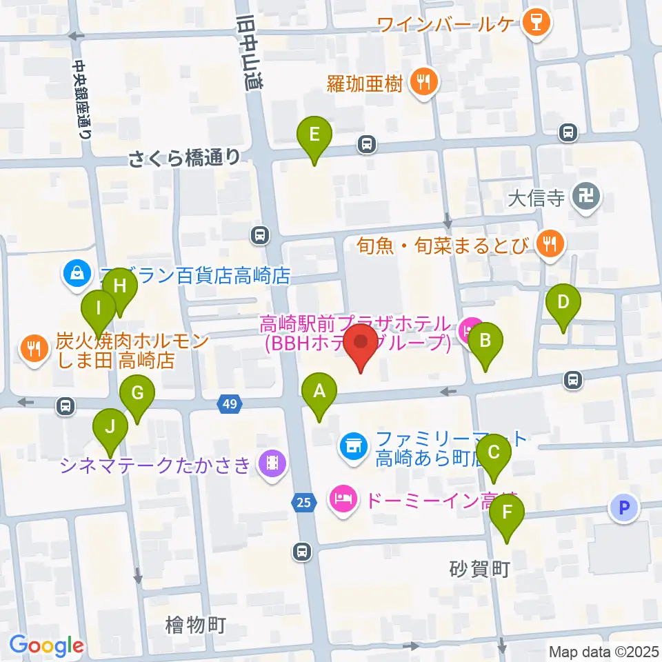群馬サンバースト周辺のカフェ一覧地図