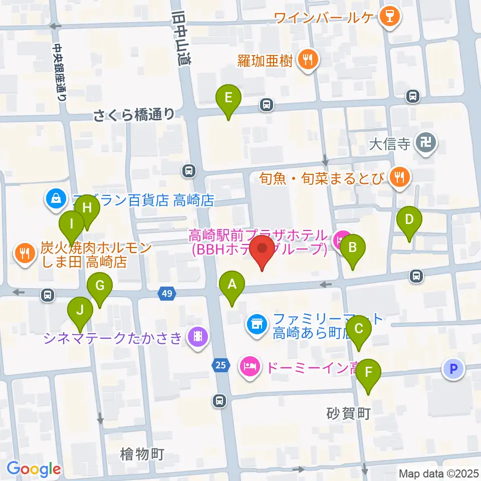 群馬サンバースト周辺のカフェ一覧地図