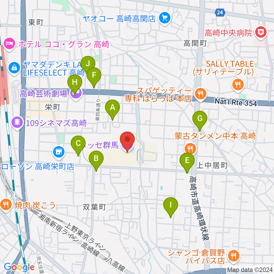 Gメッセ群馬周辺のカフェ一覧地図