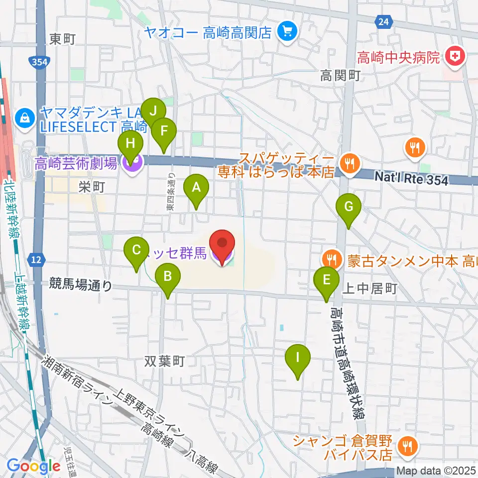 Gメッセ群馬周辺のカフェ一覧地図