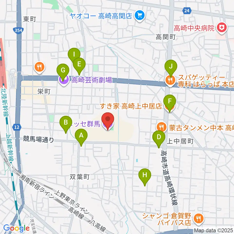 Gメッセ群馬周辺のカフェ一覧地図