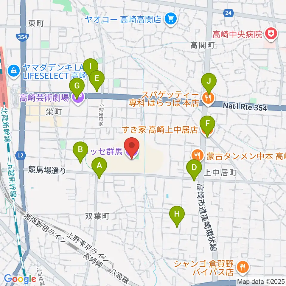 Gメッセ群馬周辺のカフェ一覧地図