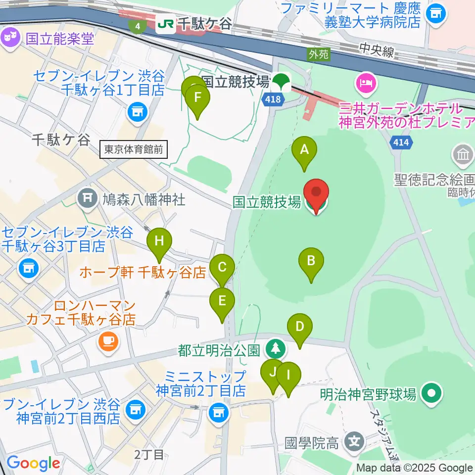 国立競技場周辺のカフェ一覧地図