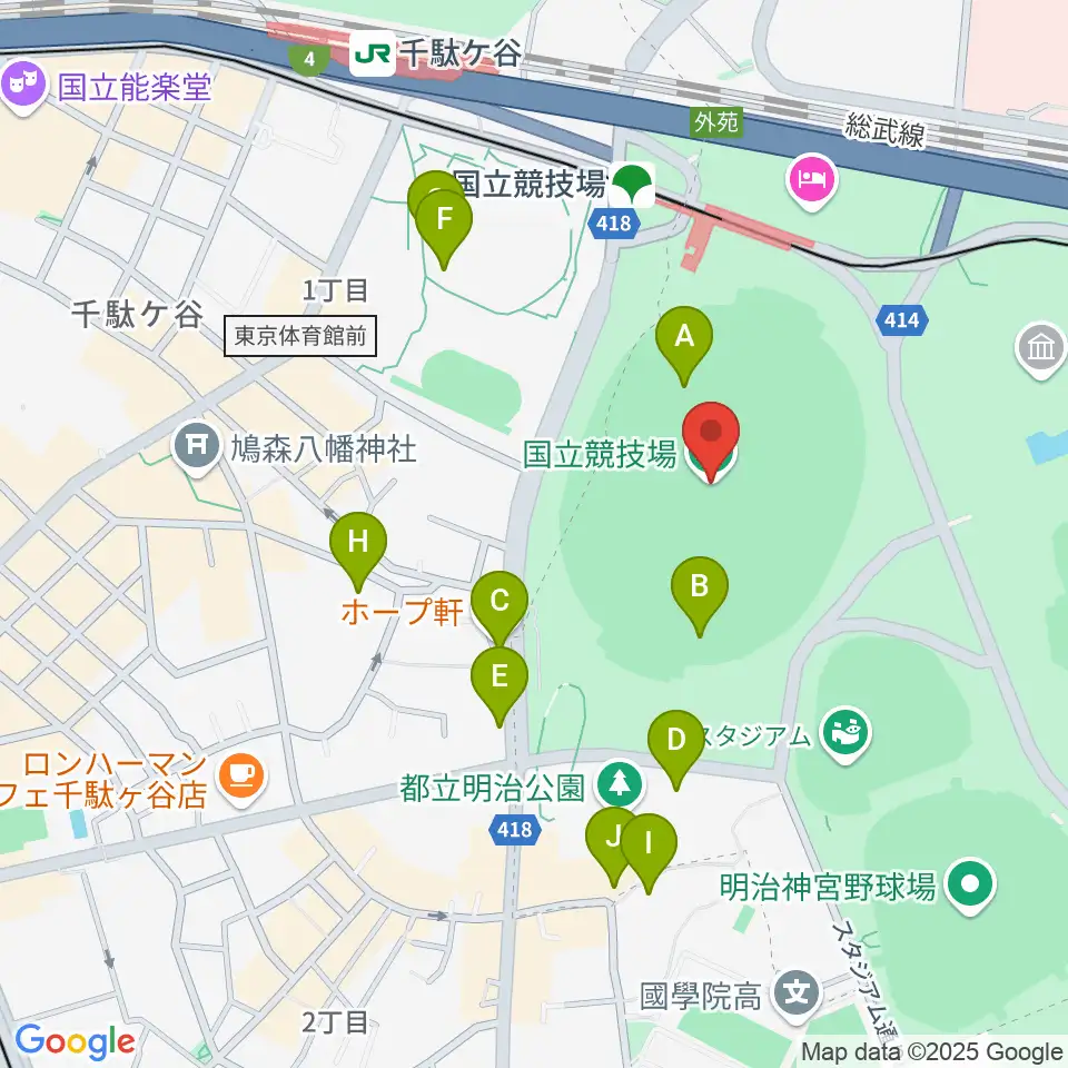 国立競技場周辺のカフェ一覧地図