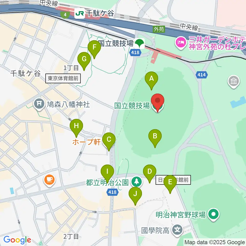 MUFGスタジアム周辺のカフェ一覧地図