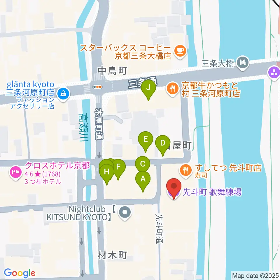 先斗町歌舞練場周辺のカフェ一覧地図