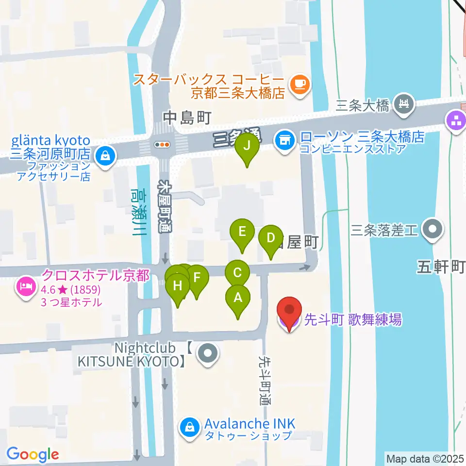 先斗町歌舞練場周辺のカフェ一覧地図